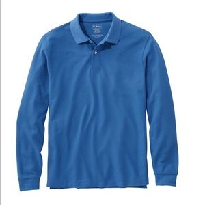 L.L. Bean 100% Cotton Blue Long Sleeve Pique Polo